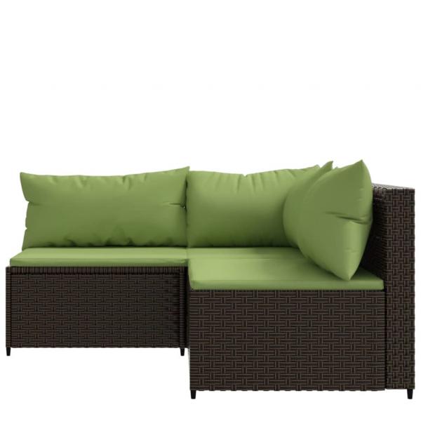 3-tlg. Garten-Lounge-Set mit Kissen Braun Poly Rattan