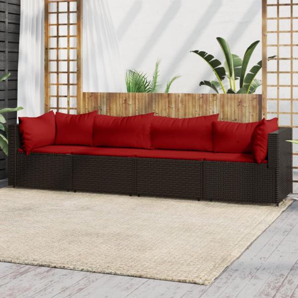 ARDEBO.de - 4-tlg. Garten-Lounge-Set mit Kissen Braun Poly Rattan