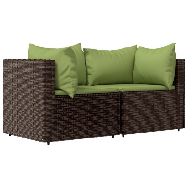 Garten-Ecksofas mit Kissen 2 Stk. Braun Poly Rattan