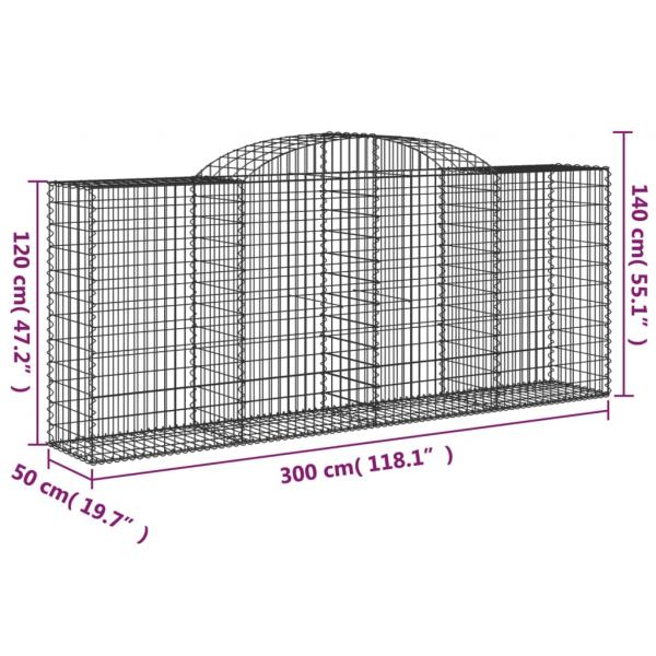 Gabione mit Hochbogen 300x50x120/140 cm Verzinktes Eisen