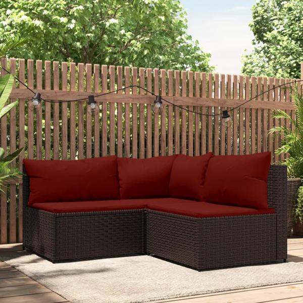 ARDEBO.de - 3-tlg. Garten-Lounge-Set mit Kissen Braun Poly Rattan