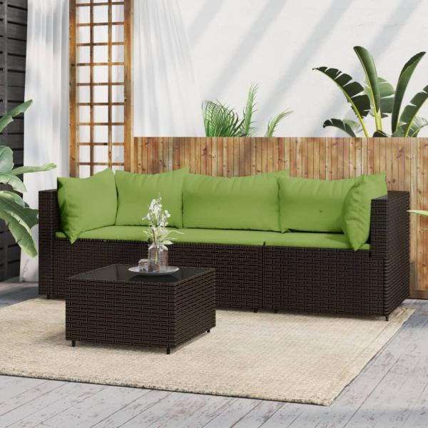 ARDEBO.de - 4-tlg. Garten-Lounge-Set mit Kissen Braun Poly Rattan