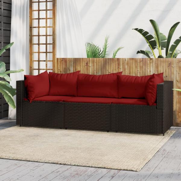 ARDEBO.de - 3-tlg. Garten-Lounge-Set mit Kissen Braun Poly Rattan