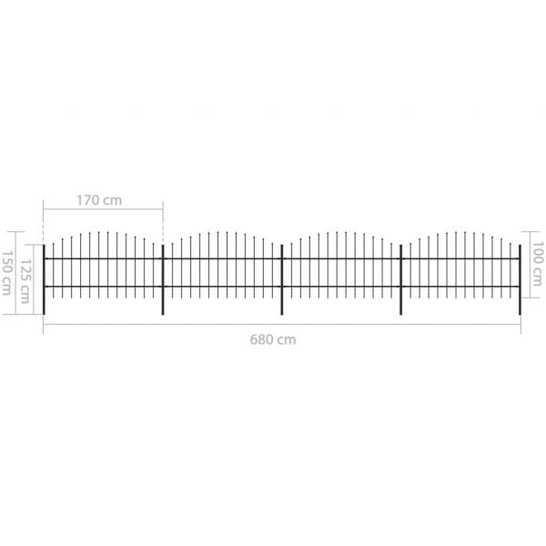 Gartenzaun mit Speerspitzen Stahl (0,75 - 1) x 6,8 m Schwarz