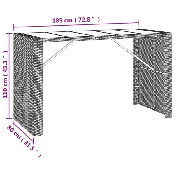 Bartisch mit Glasplatte Schwarz 185x80x110 cm Poly Rattan