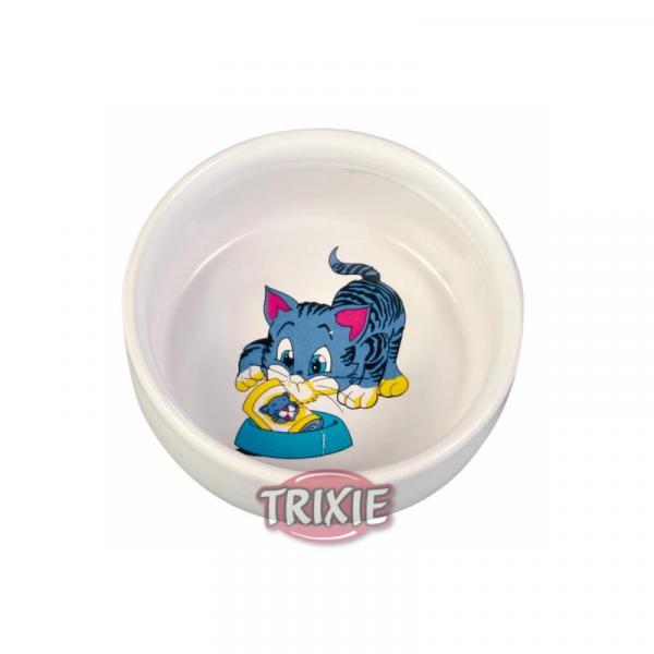 ARDEBO.de Trixie Napf mit Motiv, Katze, Keramik 0,3 l  11 cm, weiß