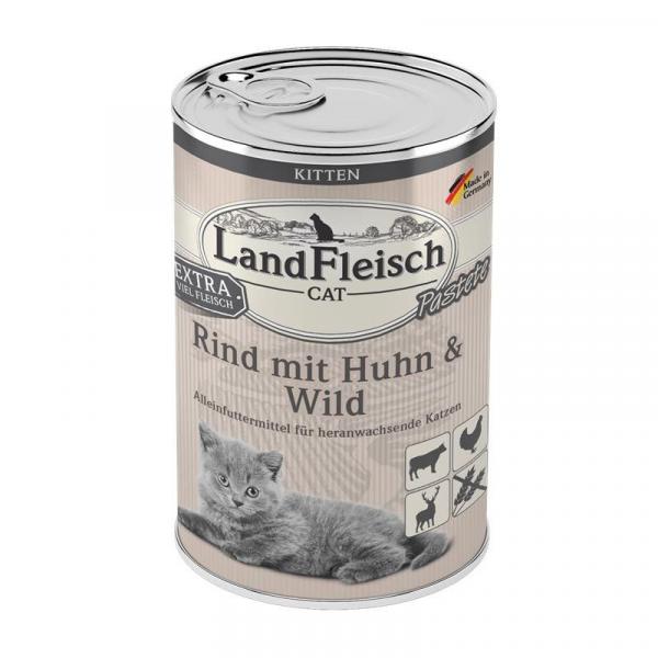 ARDEBO.de Landfleisch Cat Kitten Pastete Rind, Huhn & Wild 400g