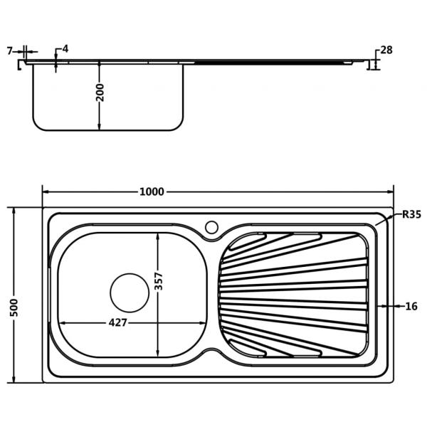 Spüle mit Abtropffläche Set Silbern 1000x500x155 mm Edelstahl