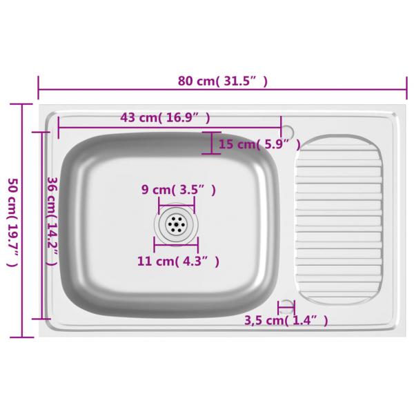 Spüle mit Abtropffläche Set Silbern 800x500x155 mm Edelstahl