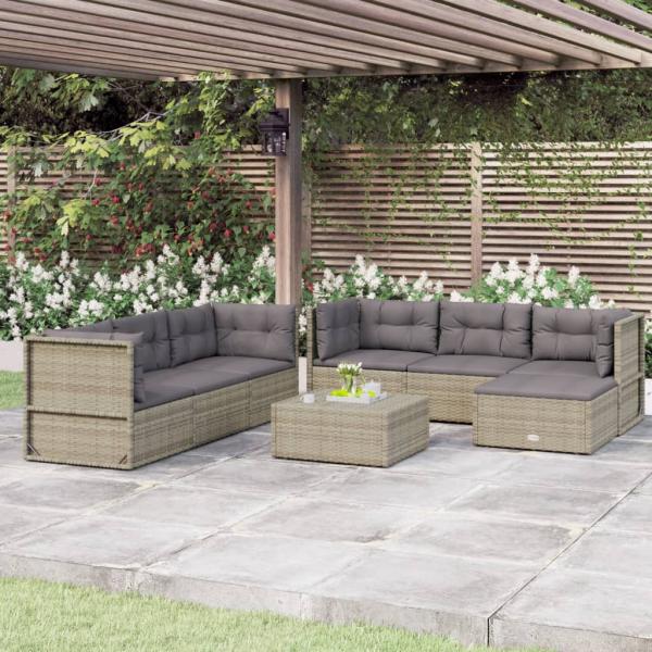 ARDEBO.de - 7-tlg. Garten-Lounge-Set mit Kissen Grau Poly Rattan