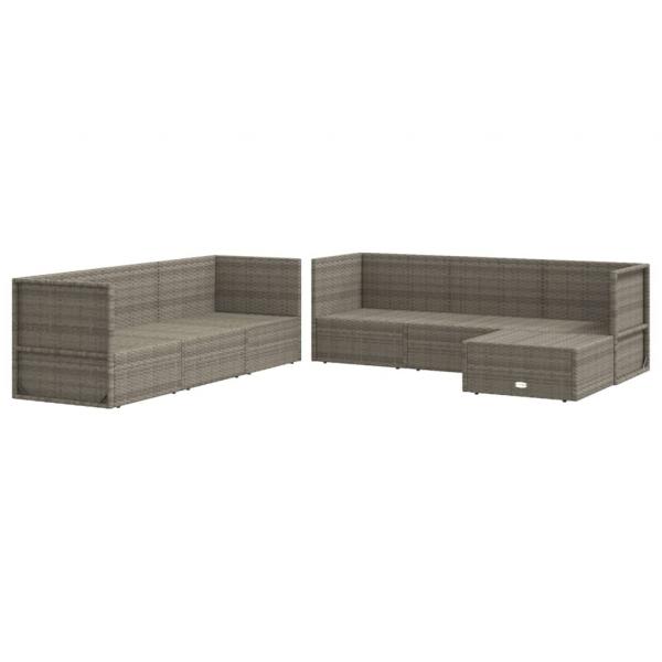 7-tlg. Garten-Lounge-Set mit Kissen Grau Poly Rattan