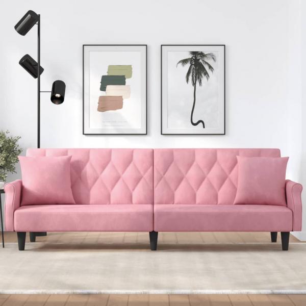 ARDEBO.de - Schlafsofa mit Armlehnen Rosa Samt