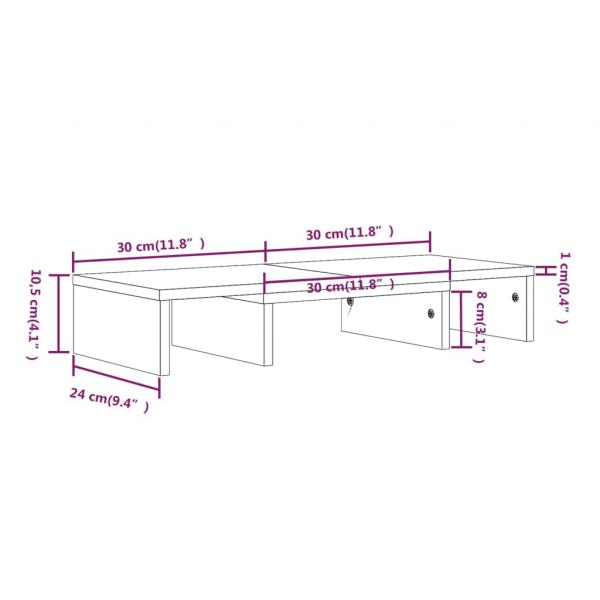 Monitorständer Grau 60x24x10,5 cm Massivholz Kiefer