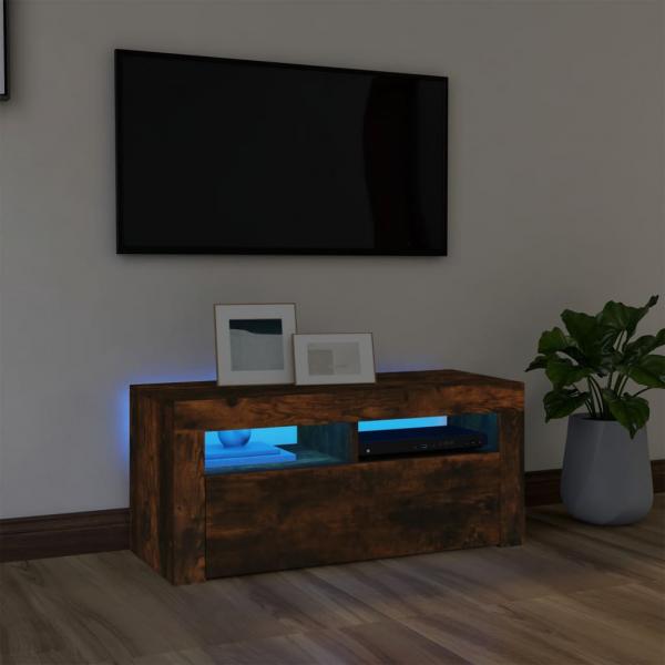 ARDEBO.de - TV-Schrank mit LED-Leuchten Räuchereiche 90x35x40 cm