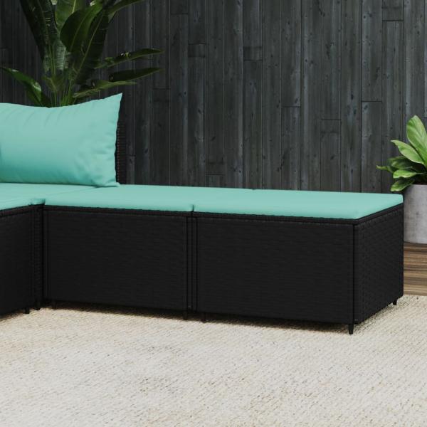 ARDEBO.de - Gartenhocker mit Kissen 2 Stk. Schwarz Poly Rattan