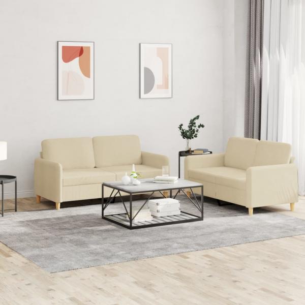 ARDEBO.de - 2-tlg. Sofagarnitur mit Kissen Creme Stoff