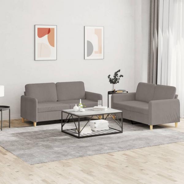 ARDEBO.de - 2-tlg. Sofagarnitur mit Kissen Taupe Stoff