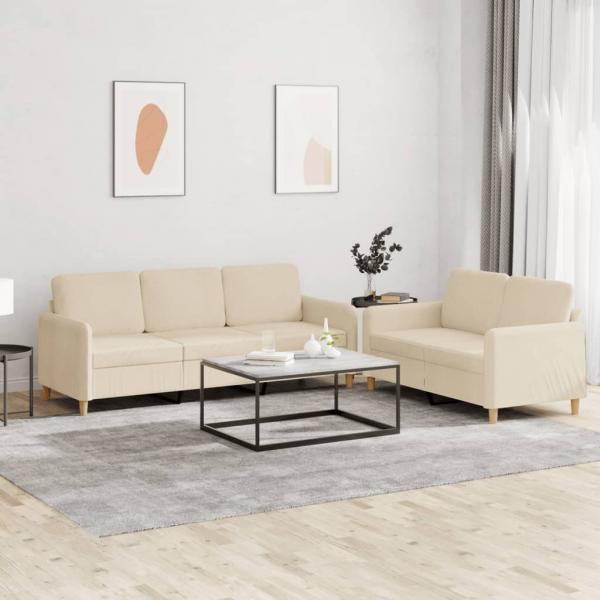 ARDEBO.de - 2-tlg. Sofagarnitur mit Kissen Creme Stoff