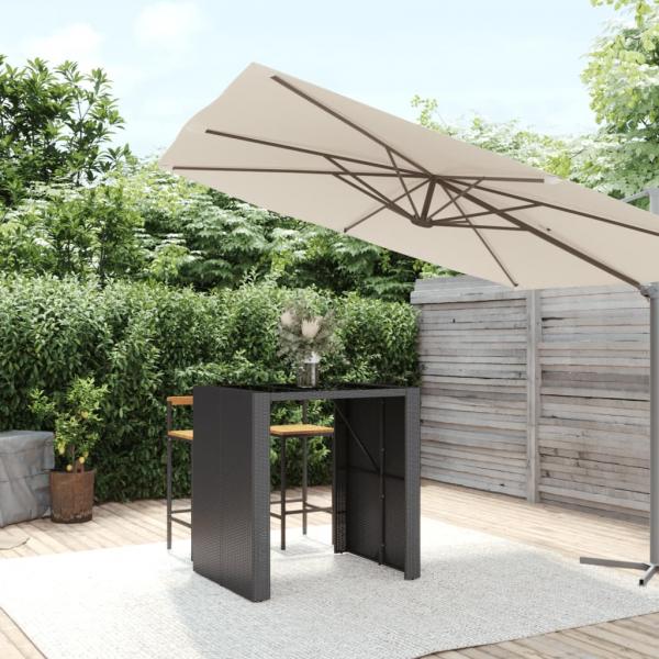 ARDEBO.de - Bartisch mit Glasplatte Schwarz 105x80x110 cm Poly Rattan