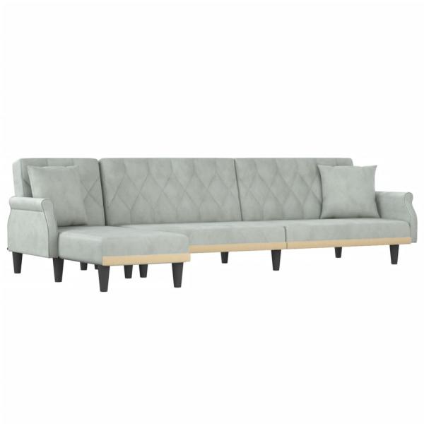 Schlafsofa in L-Form Hellgrau 271x140x70 cm Samt