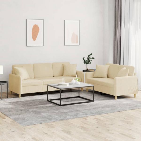 ARDEBO.de - 2-tlg. Sofagarnitur mit Kissen Creme Stoff