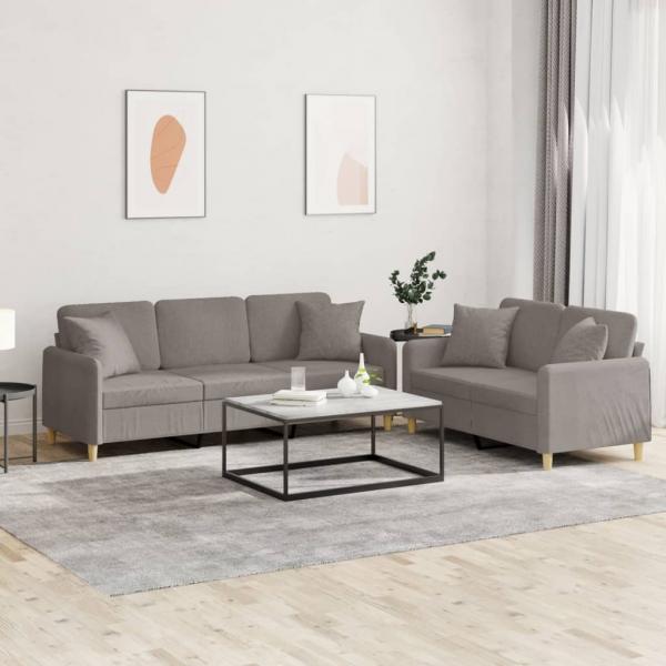 ARDEBO.de - 2-tlg. Sofagarnitur mit Kissen Taupe Stoff