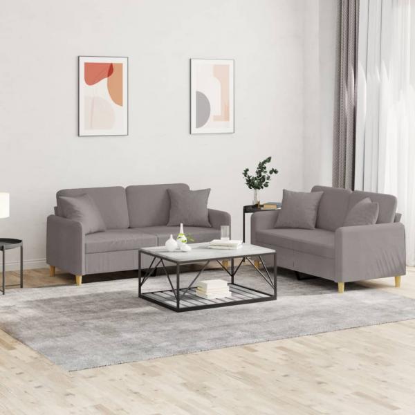 ARDEBO.de - 2-tlg. Sofagarnitur mit Kissen Taupe Stoff