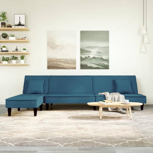 ARDEBO.de - Schlafsofa in L-Form Blau 255x140x70 cm Samt