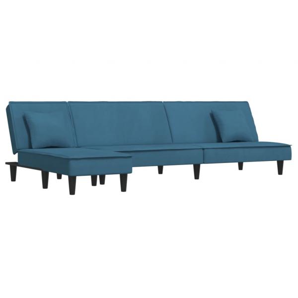 Schlafsofa in L-Form Blau 255x140x70 cm Samt