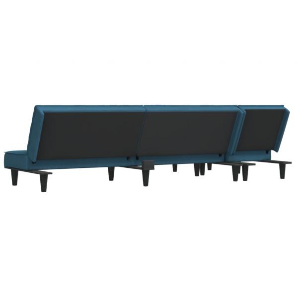 Schlafsofa in L-Form Blau 255x140x70 cm Samt