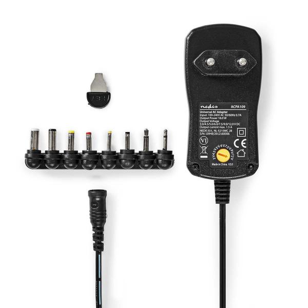 Universal-Netzteil | 18 W | 3 - 12 V DC | 1.10 m | 1.5 A | 8 plug(s) | Schwarz