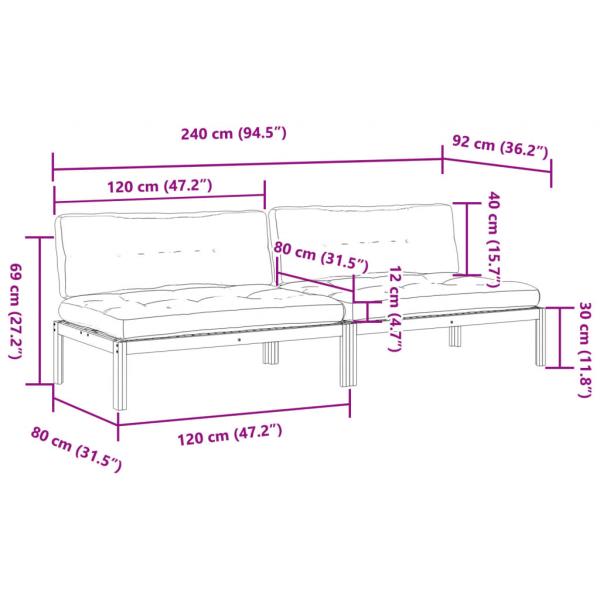 Garten-Mittelsofas aus Paletten mit Kissen 2 Stk. Akazienholz