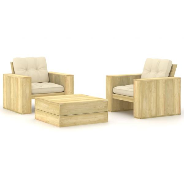 ARDEBO.de - 3-tlg. Garten-Lounge-Set mit Kissen Kiefernholz Imprägniert