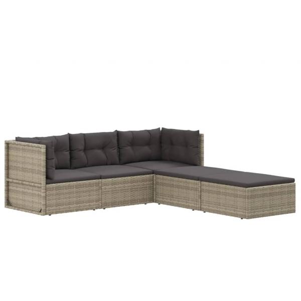 5-tlg. Garten-Lounge-Set mit Kissen Grau Poly Rattan