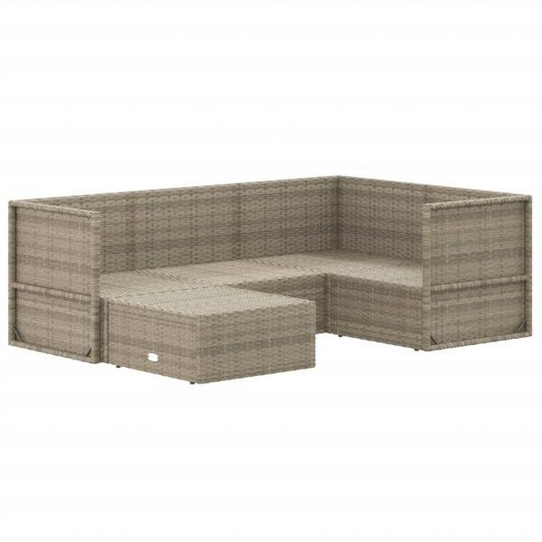 5-tlg. Garten-Lounge-Set mit Kissen Grau Poly Rattan