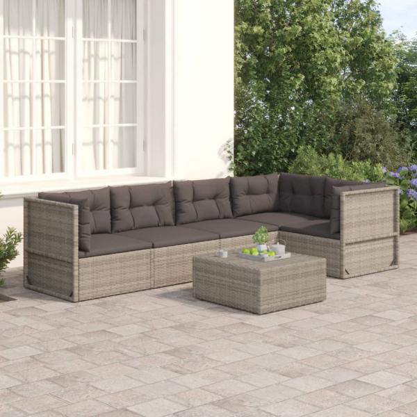 ARDEBO.de - 5-tlg. Garten-Lounge-Set mit Kissen Grau Poly Rattan