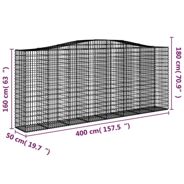 Gabionen mit Hochbogen 7 Stk. 400x50x160/180cm Verzinktes Eisen