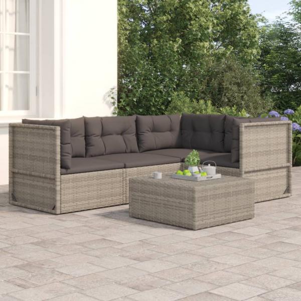 ARDEBO.de - 4-tlg. Garten-Lounge-Set mit Kissen Grau Poly Rattan