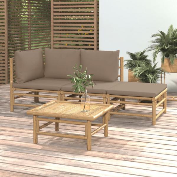 ARDEBO.de - 4-tlg. Garten-Lounge-Set mit Taupe Kissen Bambus