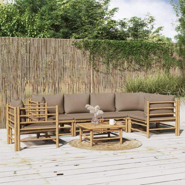 ARDEBO.de - 7-tlg. Garten-Lounge-Set mit Taupe Kissen Bambus