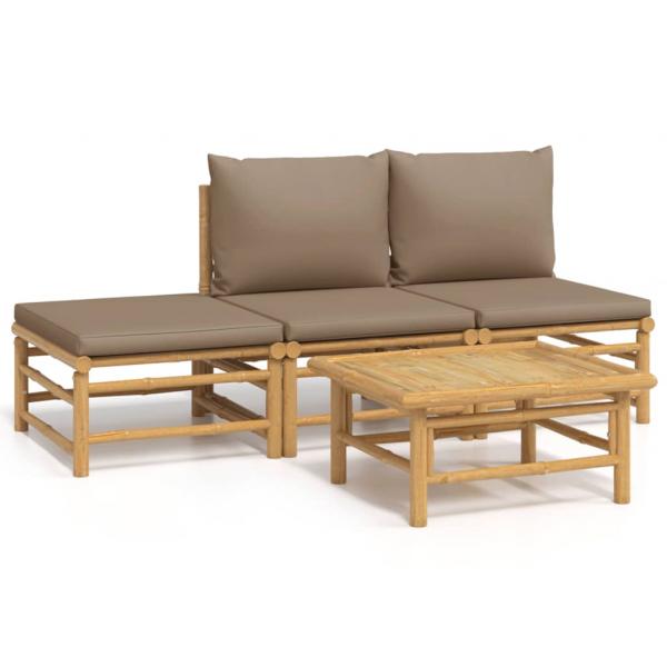 4-tlg. Garten-Lounge-Set mit Taupe Kissen Bambus