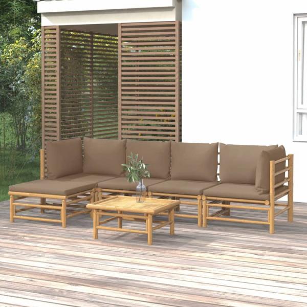 ARDEBO.de - 6-tlg. Garten-Lounge-Set mit Kissen Taupe Bambus