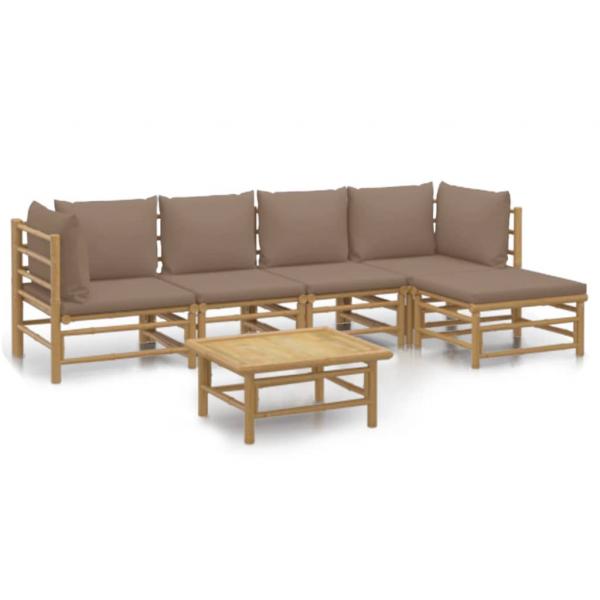 6-tlg. Garten-Lounge-Set mit Kissen Taupe Bambus