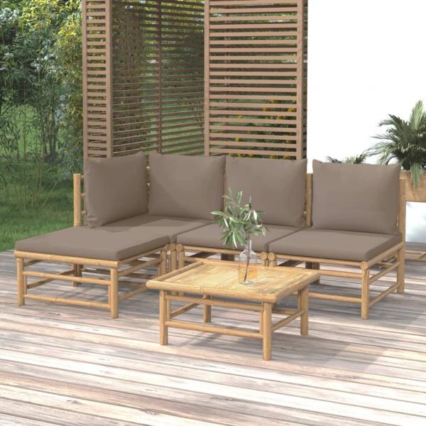 ARDEBO.de - 5-tlg. Garten-Lounge-Set mit Kissen Taupe Bambus