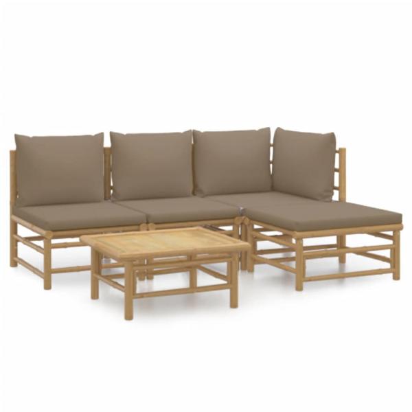 5-tlg. Garten-Lounge-Set mit Kissen Taupe Bambus