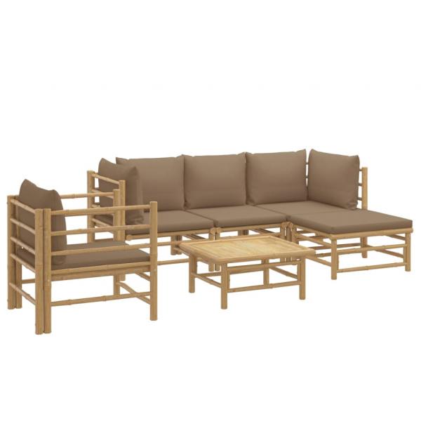 6-tlg. Garten-Lounge-Set mit Kissen Taupe Bambus