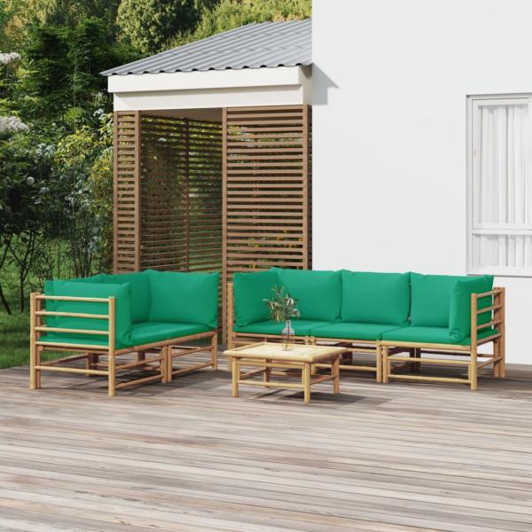 ARDEBO.de - 6-tlg. Garten-Lounge-Set mit Grünen Kissen Bambus