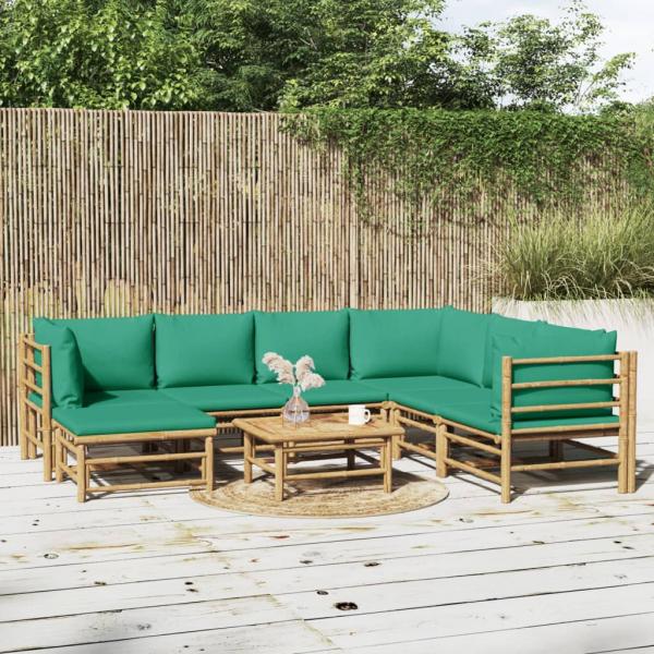 ARDEBO.de - 8-tlg. Garten-Lounge-Set mit Grünen Kissen Bambus