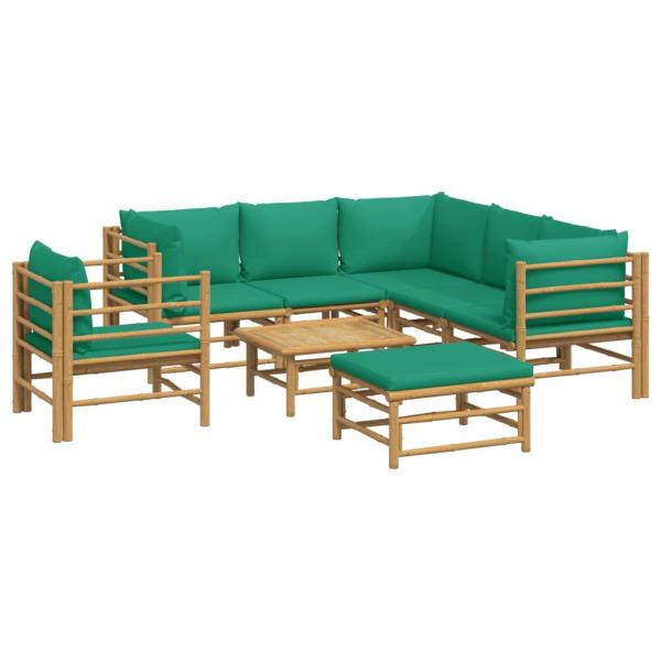 8-tlg. Garten-Lounge-Set mit Grünen Kissen Bambus