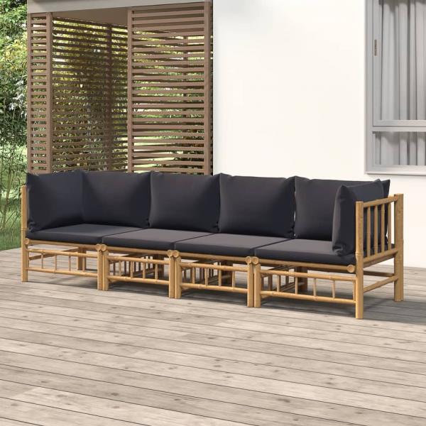 ARDEBO.de - 4-tlg. Garten-Lounge-Set mit Dunkelgrauen Kissen Bambus